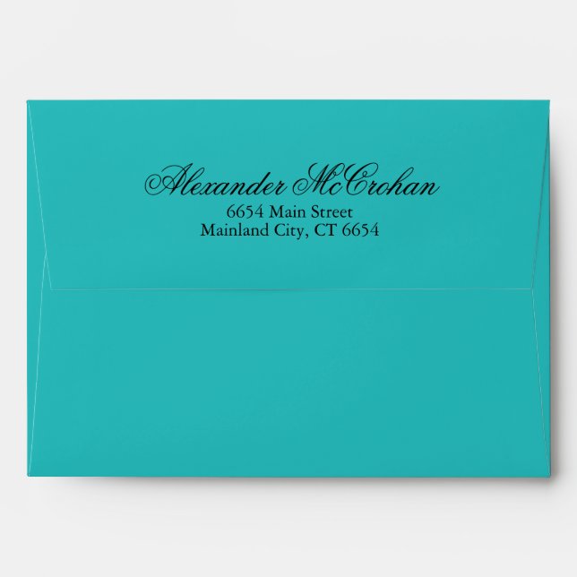 Elegant Script Teal Aqua Return Address Mailing Envelope (Back (Top Flap))