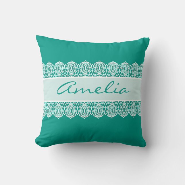 Elegant Script - Teal Lace Monogram Cushion (Front)