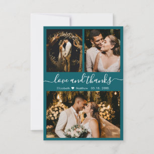 Elegant Script Teal Photo Collage Thank You Card