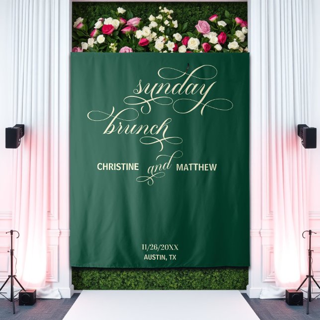 Elegant Script Teal Sunday Brunch Backdrop Tapestry (Creator Uploaded)