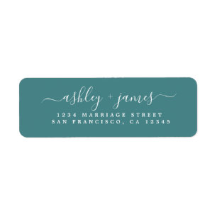 Elegant Script Teal Wedding Return Address Label