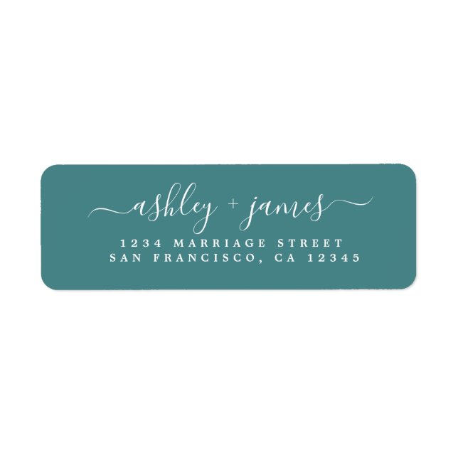 Elegant Script Teal Wedding Return Address Label (Front)