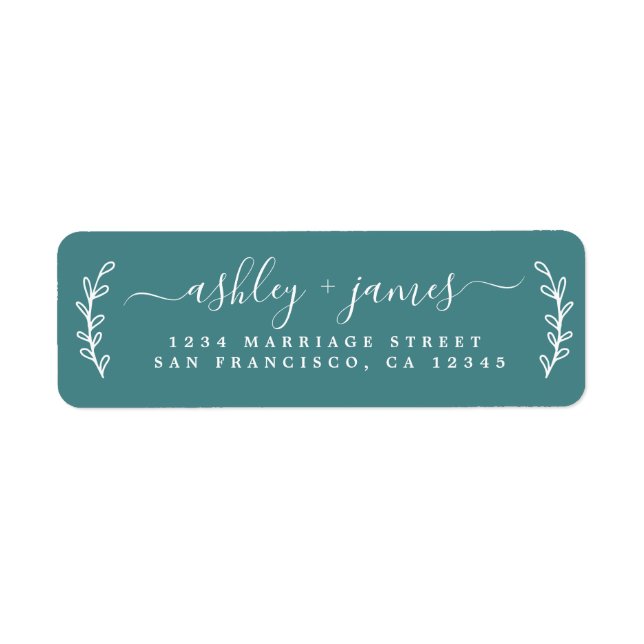 Elegant Script Teal Wedding Return Address Return Address Label (Front)