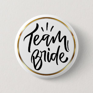 Elegant Script Team Bride Gold Frame 6 Cm Round Badge