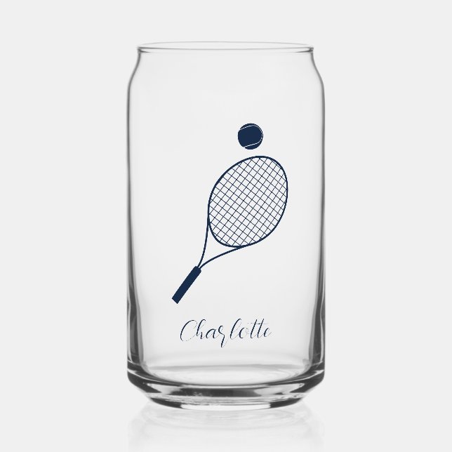 Elegant Script Tennis Player Monogram Personalised Can Glass (Front)