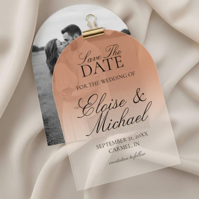 Elegant Script Terracotta Gradient Save The Date Acrylic Invitations (Invite guests to mark their calendars with this Elegant Script Gradient Wedding Acrylic Invitation!)