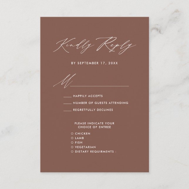 Elegant Script Terracotta Minimalist Wedding RSVP Enclosure Card (Front)
