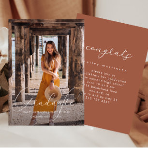 Elegant Script Terracotta Photo Graduation Party Invitation