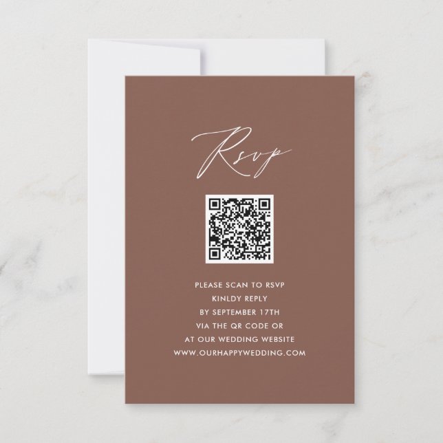Elegant Script Terracotta Simple QR Wedding RSVP Card (Front)