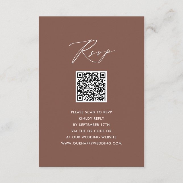 Elegant Script Terracotta Simple QR Wedding RSVP Enclosure Card (Front)