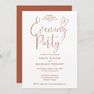 Elegant Script Terracotta Wedding Evening Party Invitation