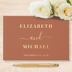 Elegant Script Terracotta Wedding Guest Book