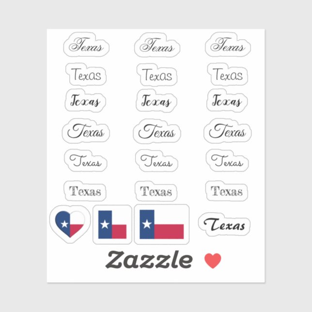Elegant script Texas & Texas Flag USA /name Set (Sheet)