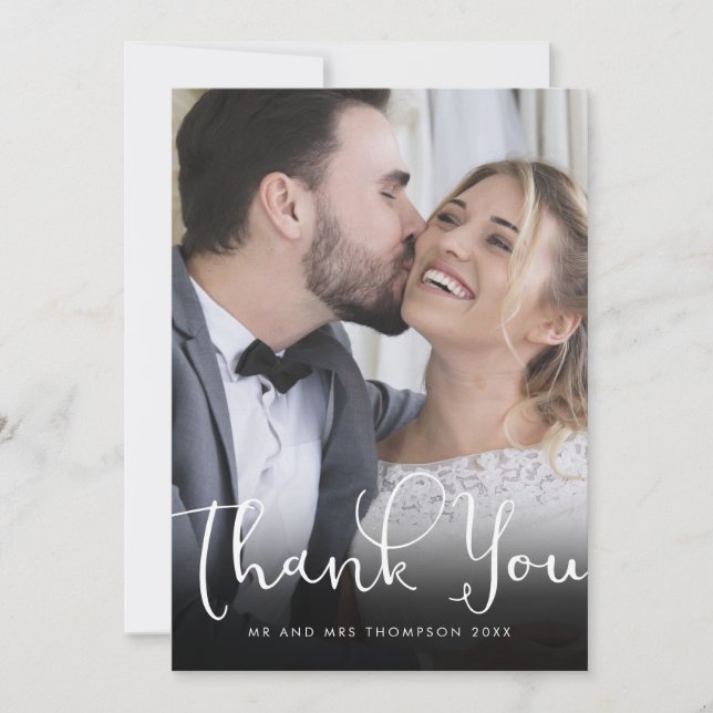 Elegant Script Thank You Gold Wedding Photo Card (Front)