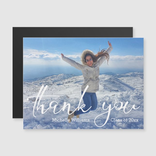 elegant script thank you graduation photo magnet (Front/Back)