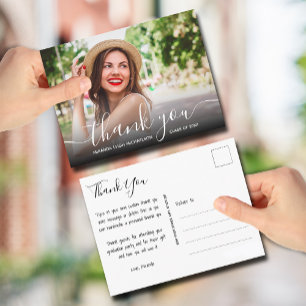 Elegant Script Thank You Photo Graduation Postcard