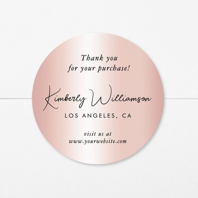 Elegant Script Thank You Rose Gold Classic Round Sticker (Creator Uploaded)