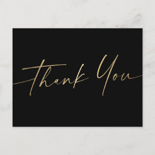 Elegant script thank you stylish black postcard