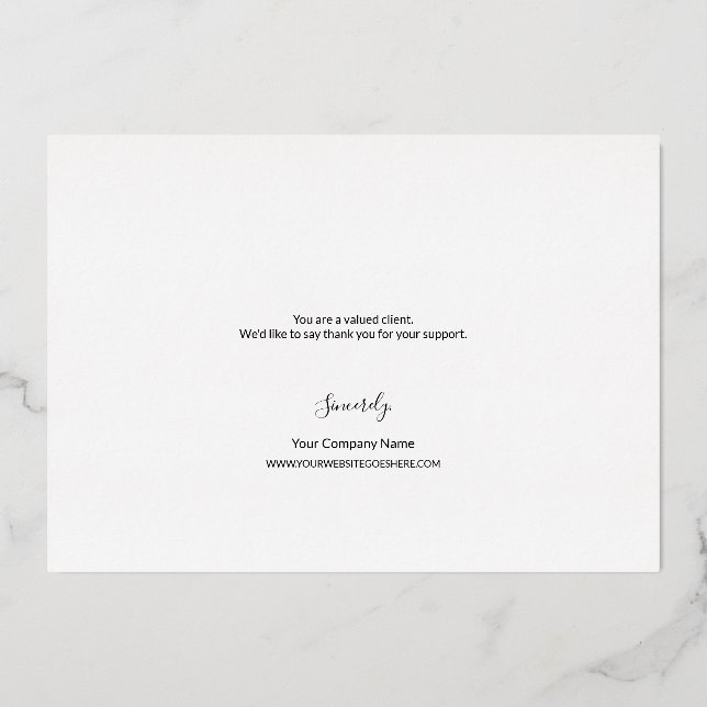 Elegant Script Thank you Team Photo Business Foil Holiday Card (Back)