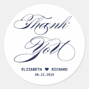 Elegant Script Thank You Wedding Custom Classic Round Sticker