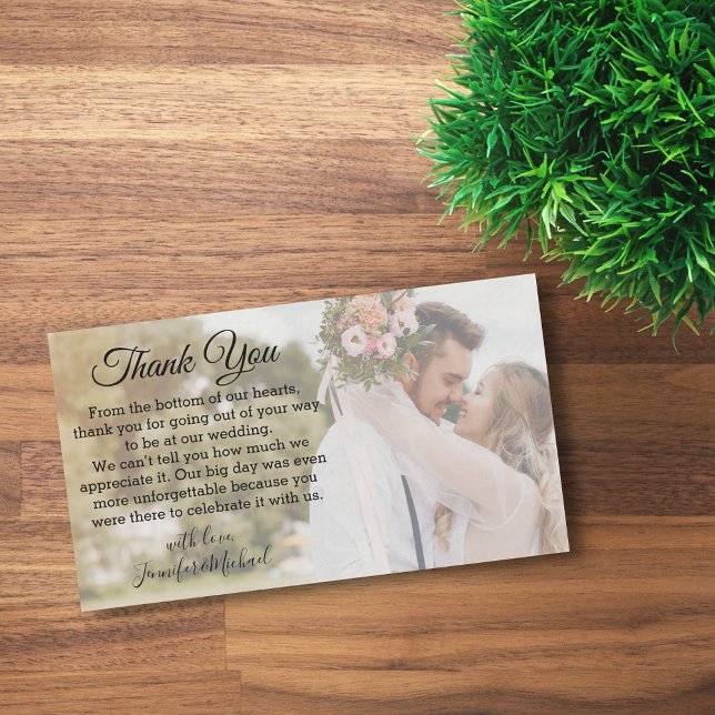 elegant script thank you wedding day photo  card (Creator Uploaded)