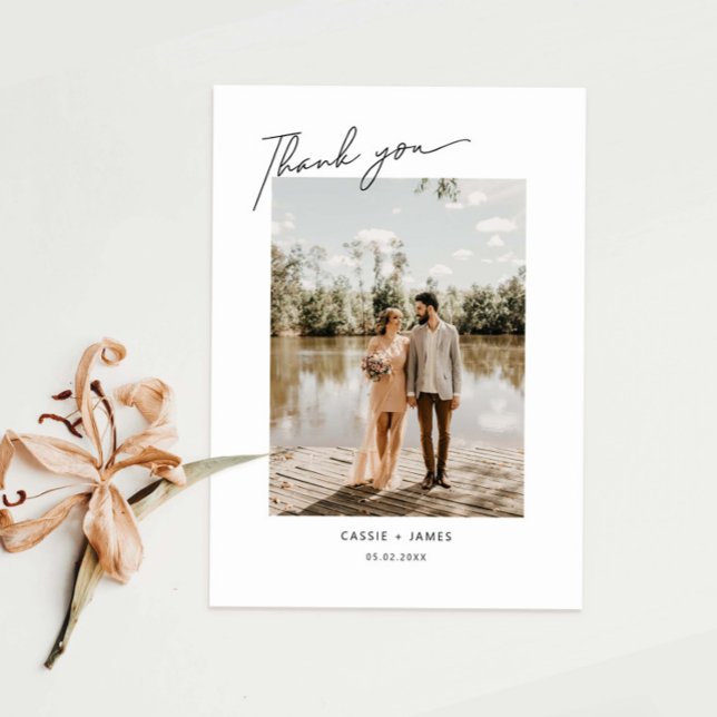 Elegant Script Thank you Wedding Photo Card (Creator Uploaded)