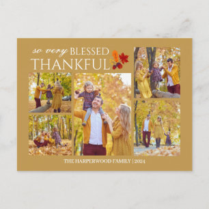 Elegant Script thanksgiving family photo Collage Holiday Postcard