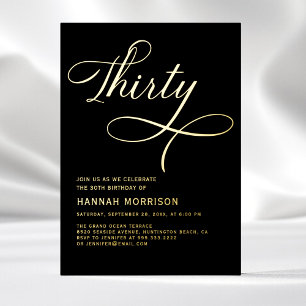 Elegant Script Thirty Black Gold 30th Birthday