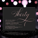 Elegant Script Thirty Rose Gold 30th Birthday Invitation<br><div class="desc">Celebrate a stylish milestone with the Elegant Script Thirty Rose Gold Black 30th Birthday Invitation. Featuring a luxurious blend of rose gold and black with elegant script,  this invitation perfectly captures the essence of sophistication and excitement for a memorable 30th birthday party.</div>