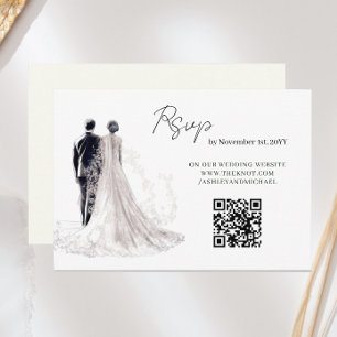 Elegant Script Traditional Wedding QR Code RSVP Card