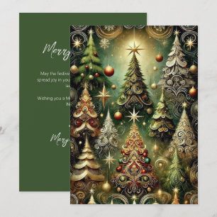 Elegant Script Tree Non Photo Green Christmas Holiday Card