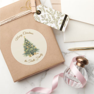 Elegant Script Tree Non Photo Watercolor Christmas Classic Round Sticker