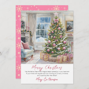 Elegant Script Tree Non Photo Watercolor Christmas Holiday Card