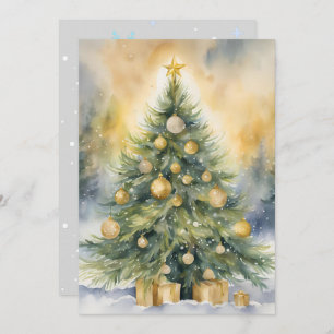 Elegant Script Tree Non Photo Watercolor Christmas Holiday Card
