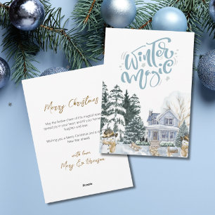 Elegant Script Tree Non Photo Watercolor Christmas Holiday Card