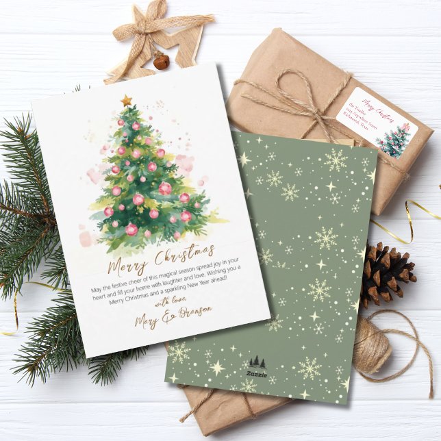 Elegant Script Tree Non Photo Watercolor Christmas Holiday Card (Creator Uploaded)