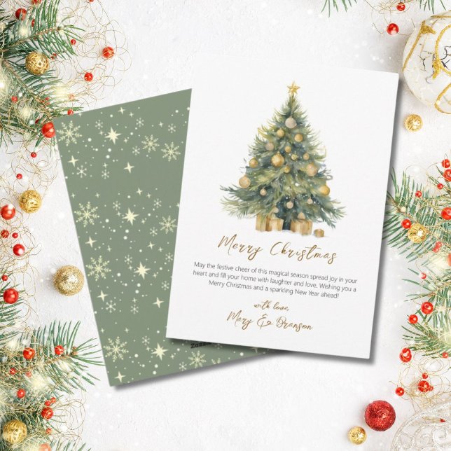 Elegant Script Tree Non Photo Watercolor Christmas Holiday Card (Creator Uploaded)