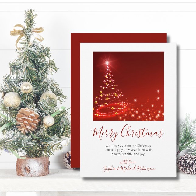 Elegant Script Tree Red Non Photo Christmas  Holiday Card (Creator Uploaded)