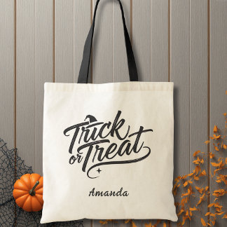 Elegant Script Trick or Treat Halloween Tote Bag