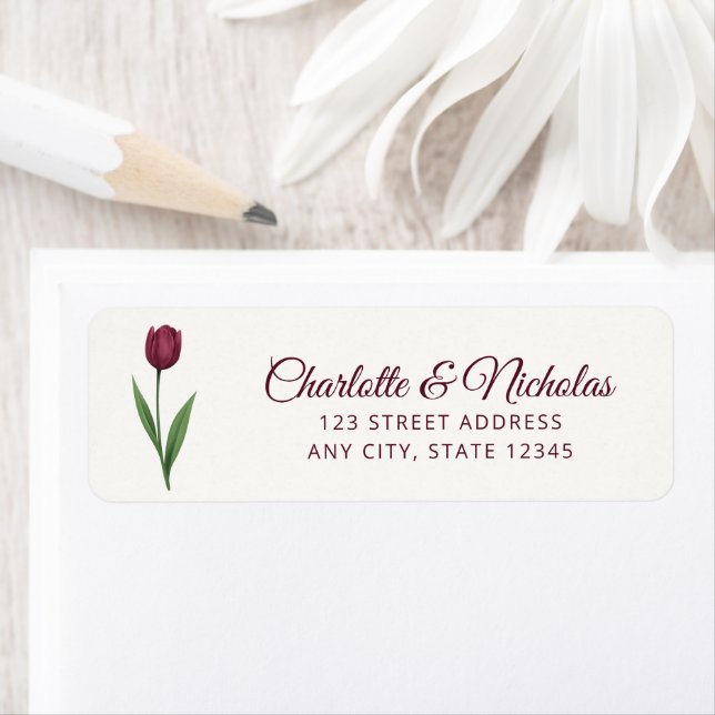 Elegant Script Tulip Ivory Wedding Return Address Label (Insitu)