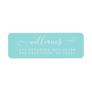 Elegant Script Turquoise Family Return Address Label
