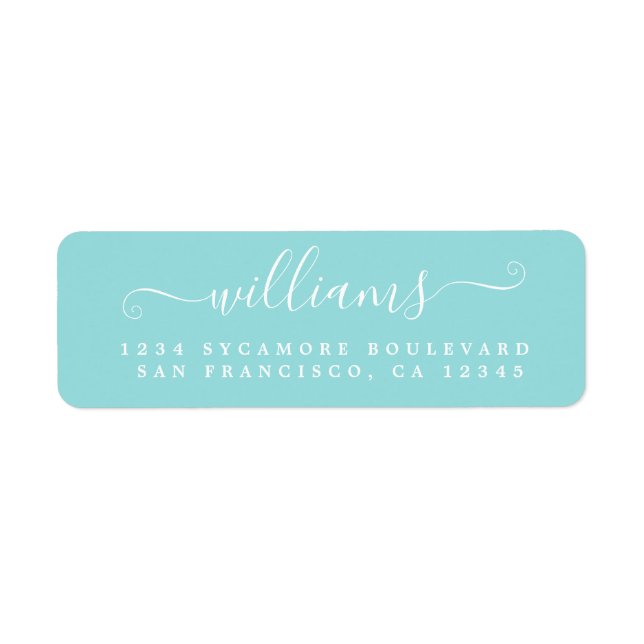 Elegant Script Turquoise Family Return Address Return Address Label (Front)