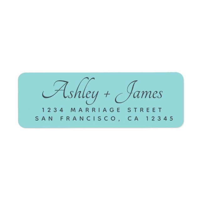 Elegant Script Turquoise Wedding Return Address Return Address Label (Front)