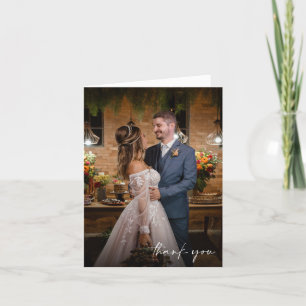 Elegant Script Two Photo Wedding Thank You Card