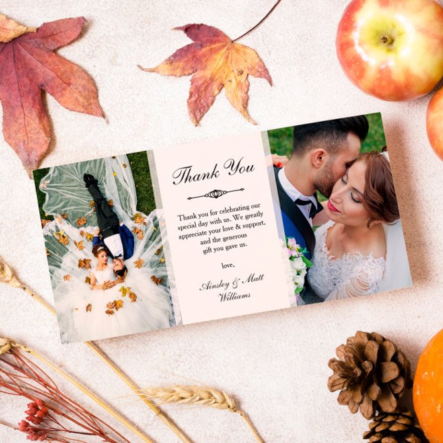 Elegant Script Two Wedding Photos Thank You Card (Creator Uploaded)