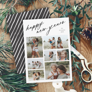 Elegant  Script Typography 7 Photo New Years Holiday Card