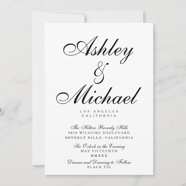 ELEGANT SCRIPT TYPOGRAPHY Black & White Wedding Invitation (Front)