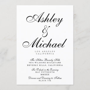 ELEGANT SCRIPT TYPOGRAPHY Black & White Wedding Invitation