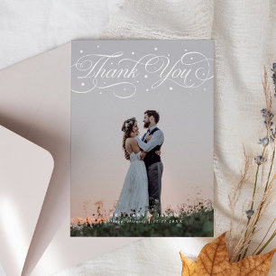 Elegant Script Typography Dots Wedding Photo Thank You Card