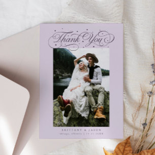 Elegant Script Typography Dots Wedding Purple Thank You Card